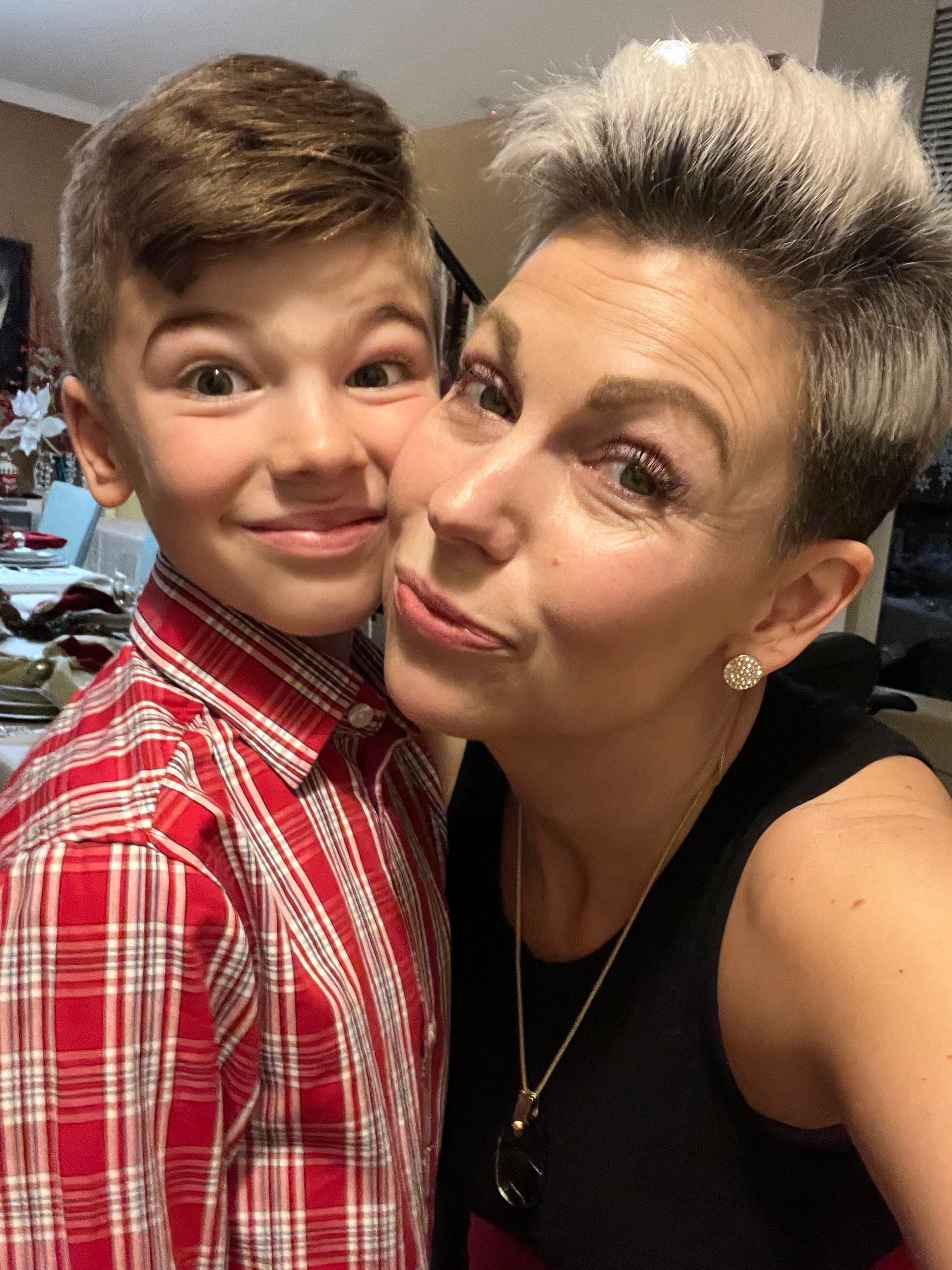 Rachel and Mason making silly faces together